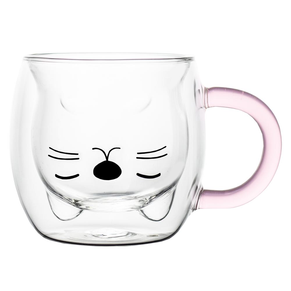 280ml Double Wall Coffee Mug Creative Pink Cat Cups Cute Glass Cup Water Milk Coffee Juice Drinks Household Cups