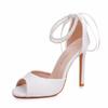 11cm White Wedding Heels for Ladies Pearl Ankle Strap Back Lace Bowknot Sandals Women's Elegant Dress Shoes Sandalias De Mujer