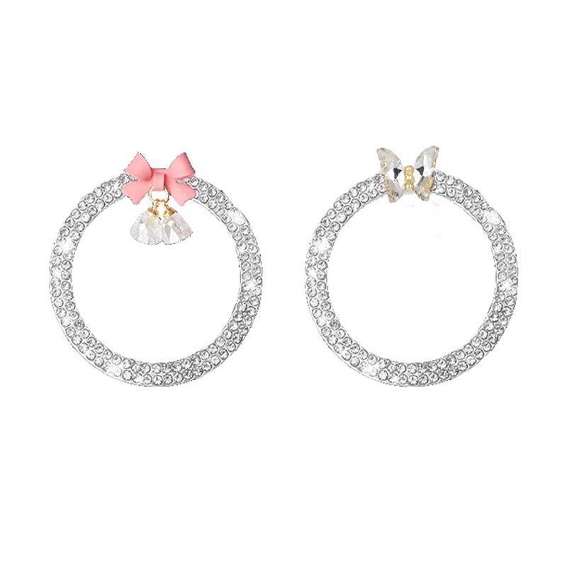 2pcs Hot Sales Rhinestone Car Start Button Decoration Circle Diamond Butterfly One Click Start Button Engine Start Stop Stickers