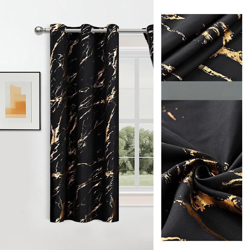Printed Luxury Curtain 1PC With Gold Foil For Living Room Windows Print Room Darkening For Living Room Decor