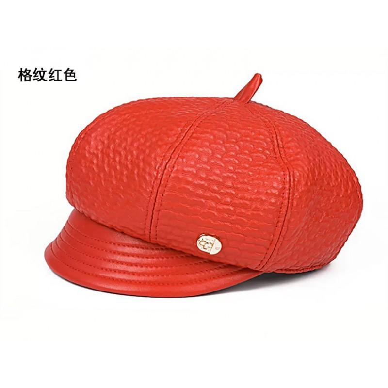 Womens Genuine Leather Beret Hat With Short Brim Foldable Adjustable Cap Winter Light Luxury Style