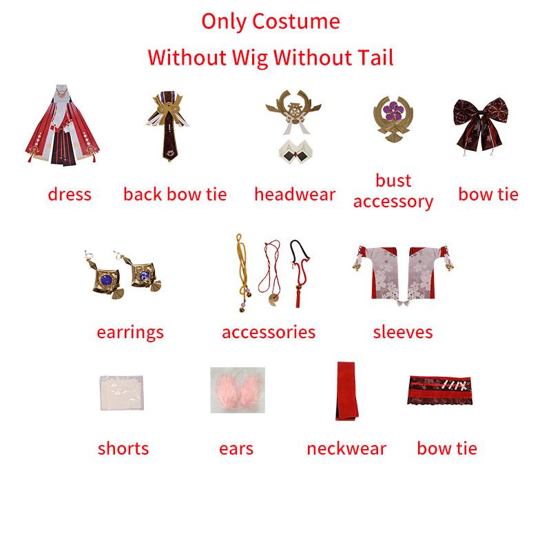 High Quality Yae Miko Cosplay Costume Wig Pink Hair Fox Tail Ears Miko Cosplay Shoes For Women Role Play Dress