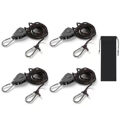 ILLIDAN Tent Rope Ratchet Mechanism Rope Ratchet 4mm 2M Set of 4 Black Load Capacity 250kg Guy Rope Paracord Rope Tent Rope Guy Line Tarp Rope