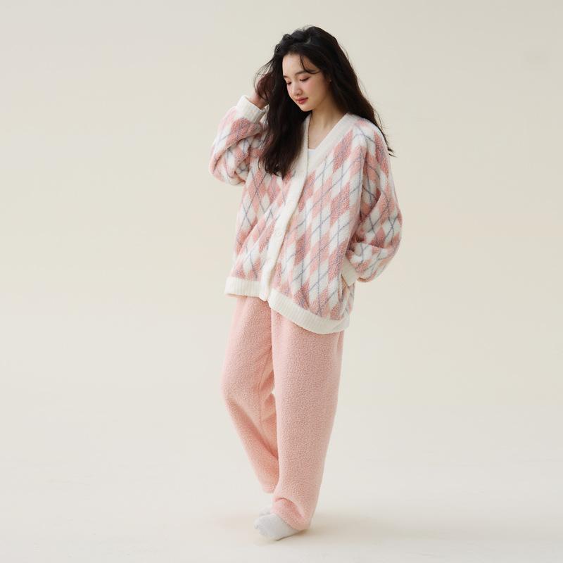 Autumn and Winter, Coral Fleece, Women's Cardigans, Thick Pajamas, Suits, Home Clothes, Warm Pajamas for Autumn and Winter, Thick Design