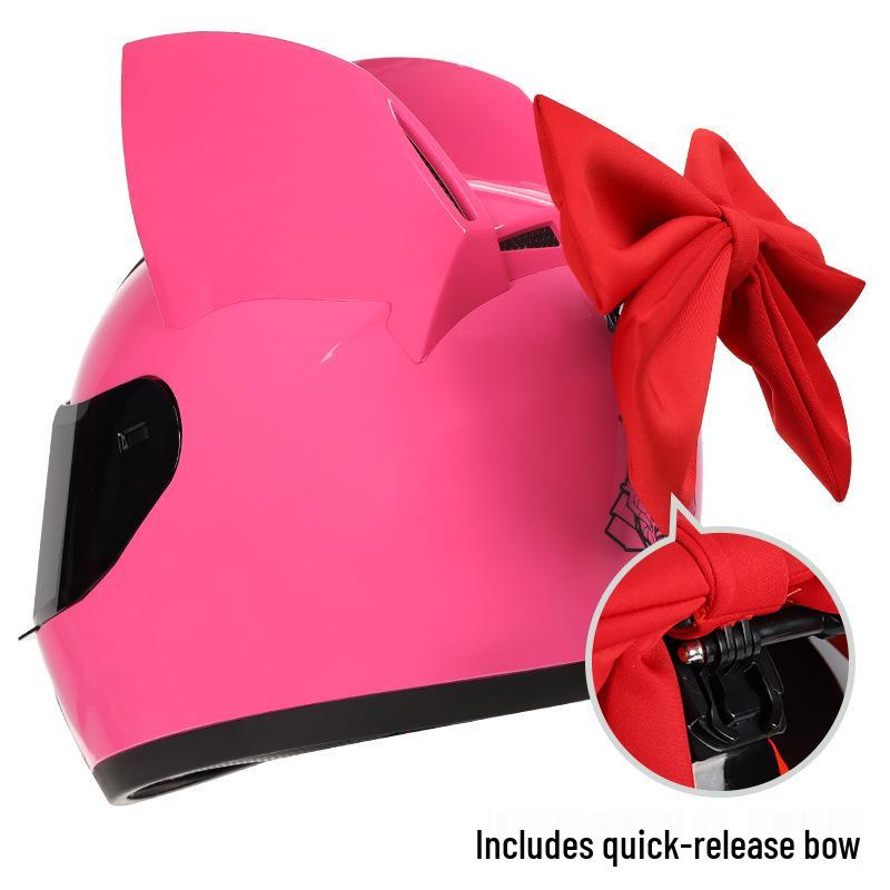 HNJ Women's Electric Motorcycle Helmet, Cat Ears, 3C Certified, Full Face, Bluetooth Compatible, Summer Use.