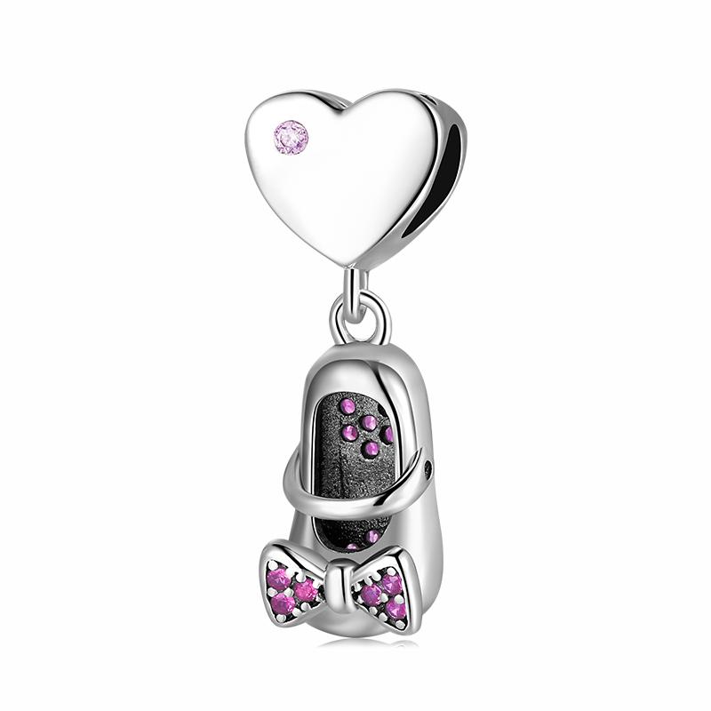 Real 925 Sterling Silver Pretty Dance Shoe Enamel Pink Pendants Fit Bracelet Beads Fashion Jewelry Accessories Wholesale Jewelry