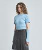 KNITTED (W) Hairy Fur Cable Crop Knit Sky