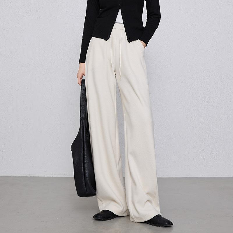 Women's High Rise Drawstring Wide Leg Sweatpants Loose Fit Curved Pants 2025 Winter Fleece Lined Casual Trousers