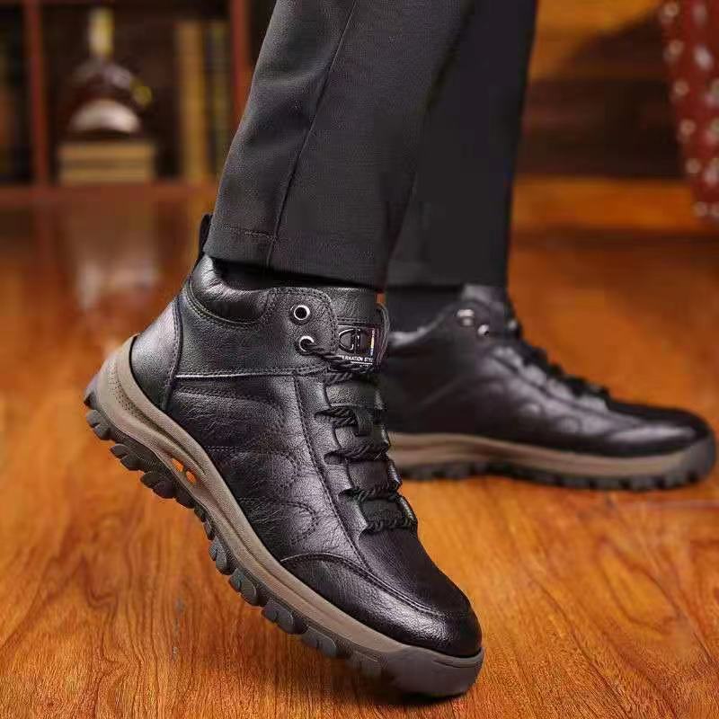 Winter New Men's Boots Keep Warm Mens Cotton Shoes High Top Plush Hiking Shoes Comfortable Lace Up Men Sneakers Wear Resistant