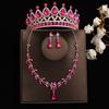 DIEZI Princess Bridal Rose Red Crystal Crown Tiara Women Girls Wedding Party Rhinestone Tiaras Necklace Earrings Jewelry Sets