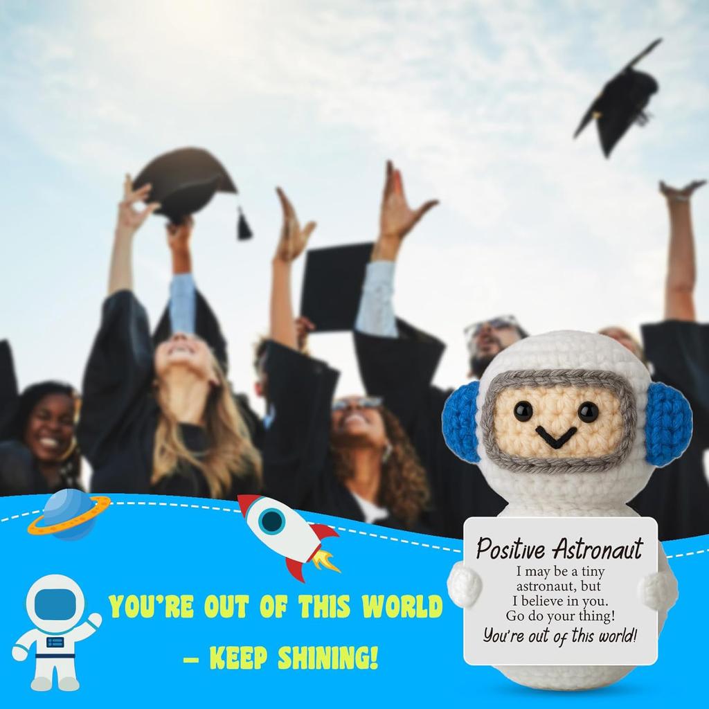 Funny Positive Encouragement Crochet Astronaut Doll With Card Home Room Decoration Handmade Knitted Astronaut Desktop Ornament