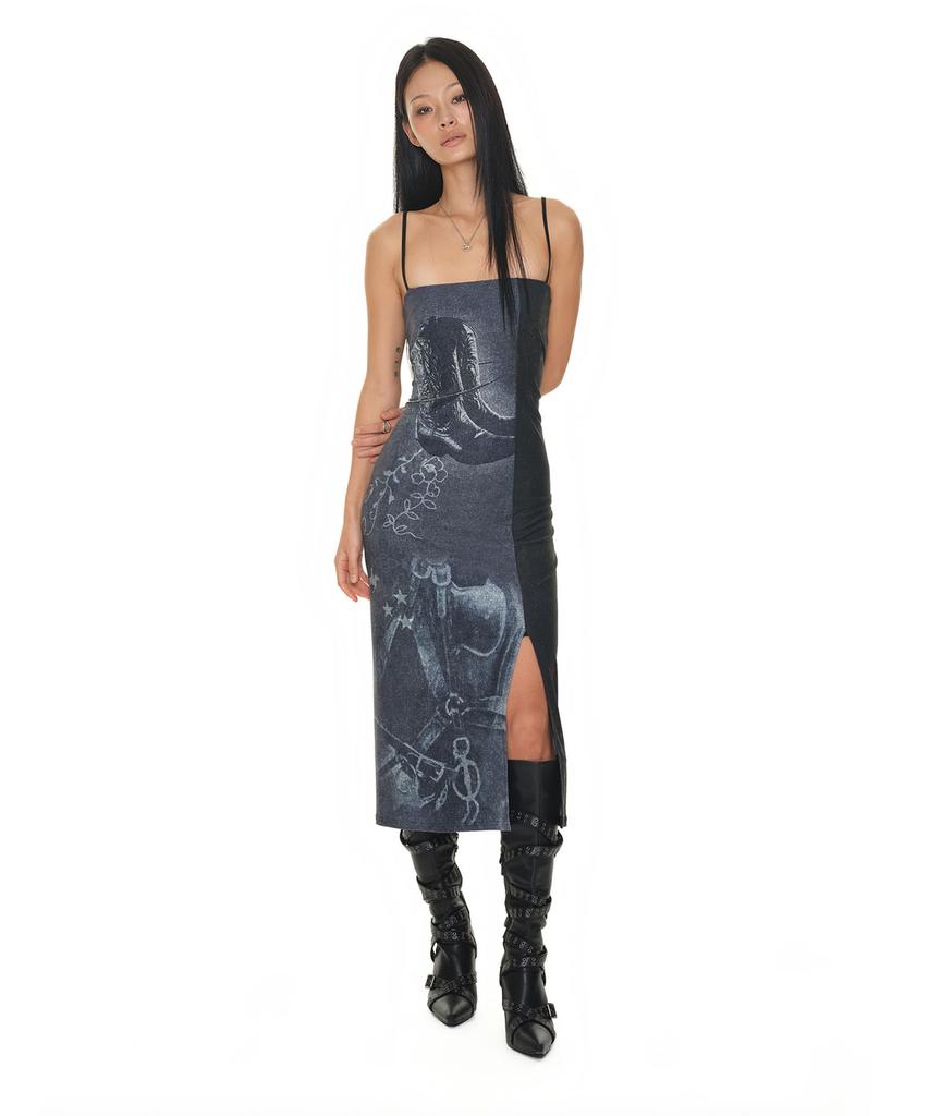 Too Much Tax Cowgirl Printed Dress Navy