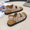 Spring Summer  Girls Soft Wooden Slippers One-piece Strap Flip Flops Trendy Beach Korean Style Double Ring  Sandals