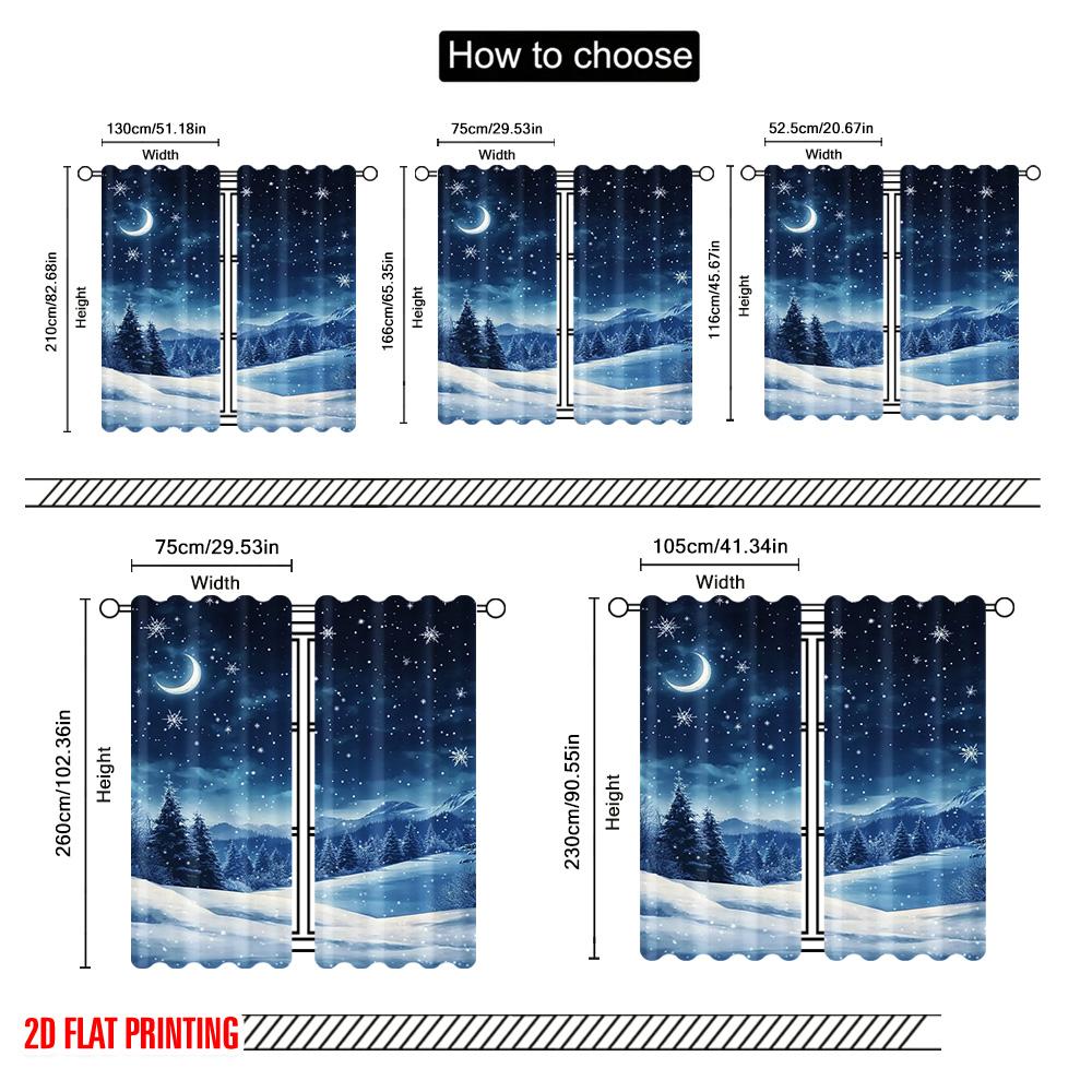 2pcs 2D Flat Printing Merry Christmas Curtains Winter Night Snowflake Versatile Durable Polyester Without Electricity Festive