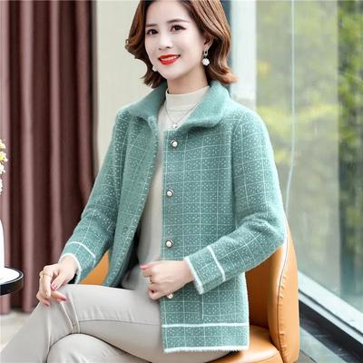 Spring New Middle Aged Mother Imitation Mink Velvet Coat Autumn Women Thick Knitted Cardigan High End Female Woolen Outwear