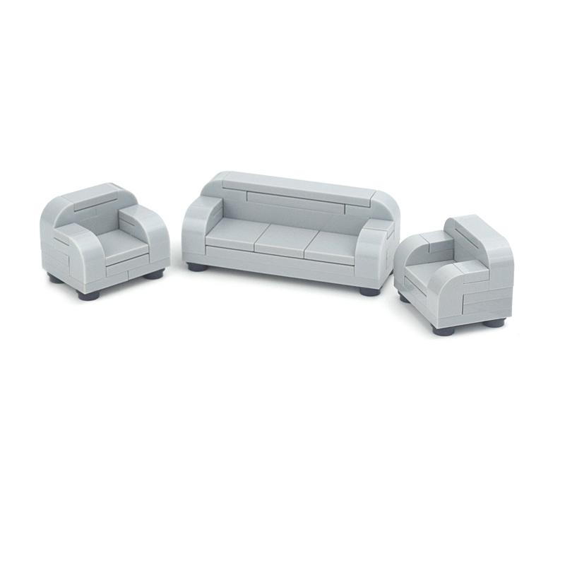 MOC Creative Furniture TV Sofa Brick City Accessories Xmas Tree Book Desk Dining Table Bathroom Door Building Block House Scene