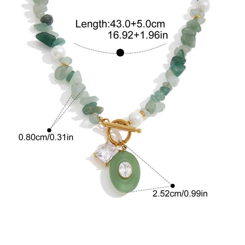 Trendy Natural Stone Colored Pendant Necklace For Women Gold Plated Stainless Steel Charms Necklace Jewelry