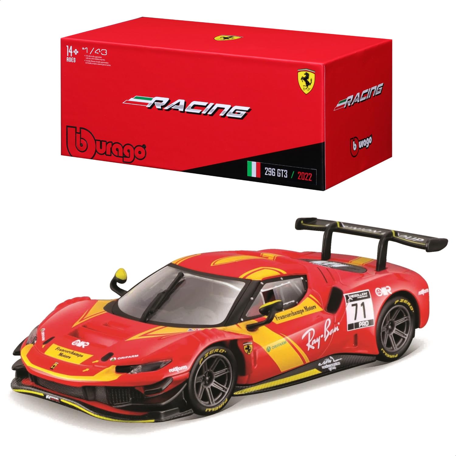 

Bburago Масштаб Ferrari 296 GT3 2023 Красный Гоночный Спортивный Автомобиль Литая Модель Автомобиля Готовое Изделие 1/43 / 18-36313