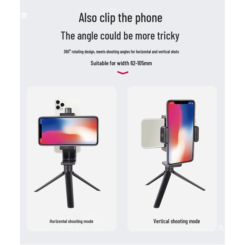 Double-Sided Phone Clip Desktop Tripod & Handheld Selfie Stick with Teleprompter for Live Streaming