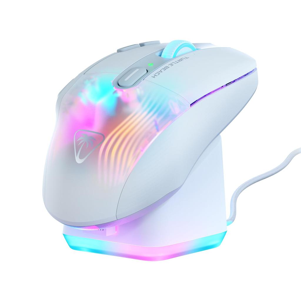Turtle Beach Kone XP Air Wireless Gaming 19K with Charging Dock and Reflex RGB Light Mouse, 2.4GHz/Bluetooth, White, Optical, Multi-Button, 99g,