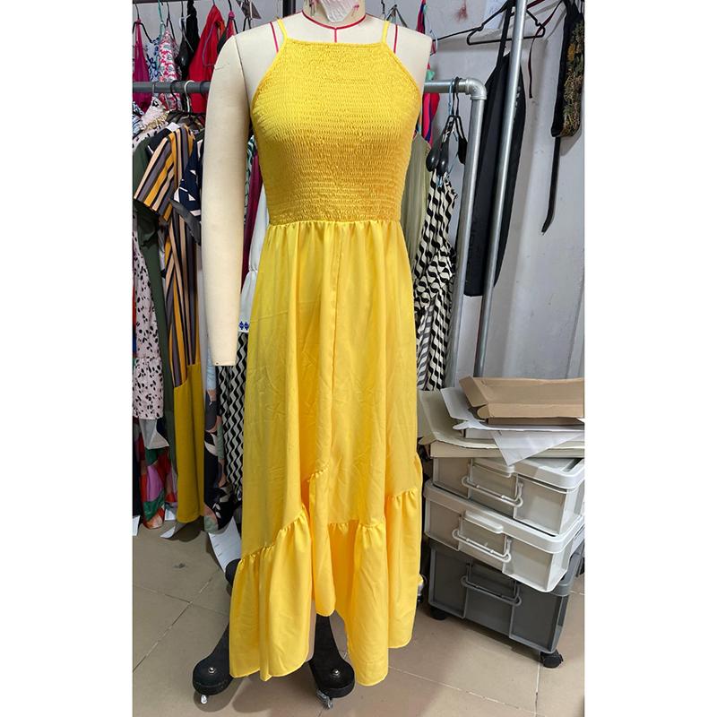 Módní sexy šaty bez rukávů pro ženy, letní prázdninové šaty s odhalenými zády a střihem, ležérní dlouhé šaty pro ženy, vintage nepravidelný vysoký pas, žluté šaty 26205