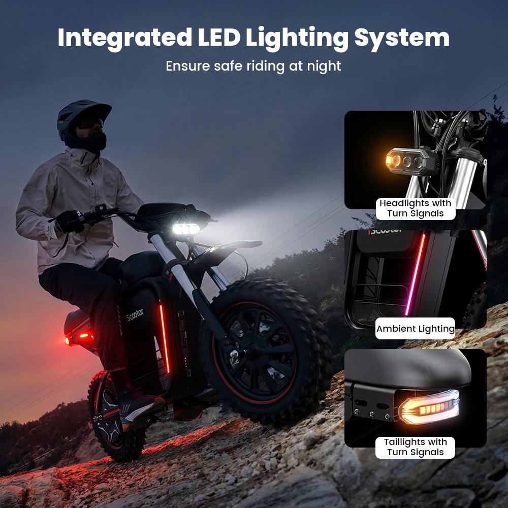 iScooter DX5 Max Electric Dirt Bike, 2000W Motor 52V 20AH Battery, E-Bike For Adults Dual Hydraulic Disc Brakes & NFC Color Display