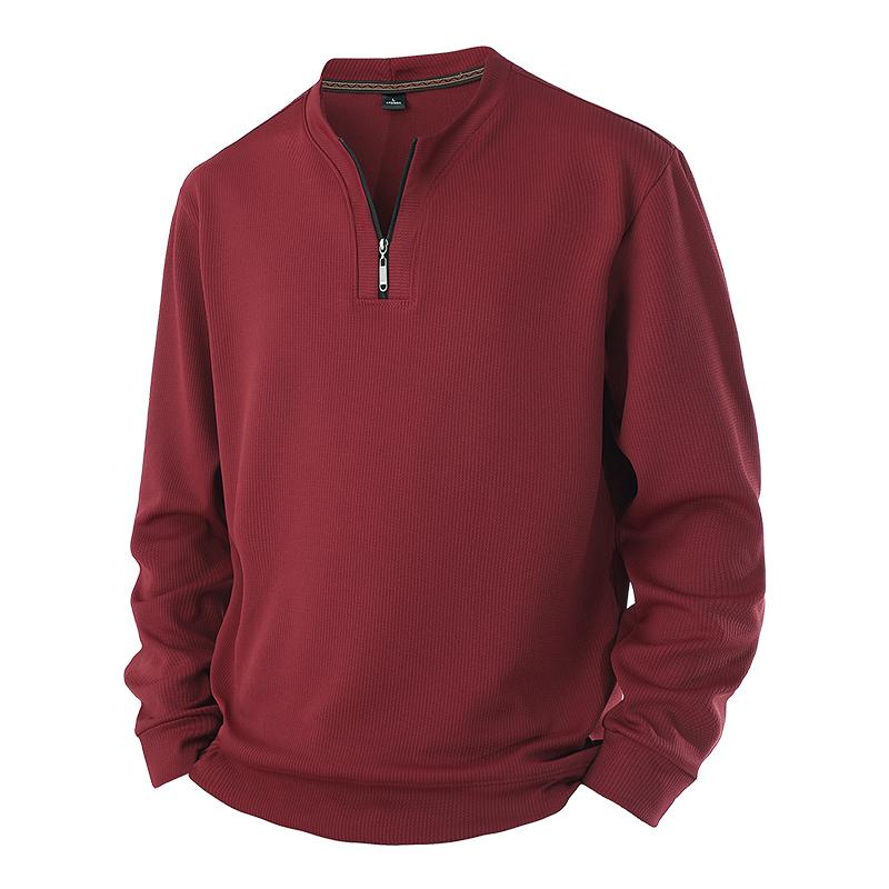 Men's Quarter-Zip Waffle Knit Pullover - Casual Long Sleeve Sweatshirt