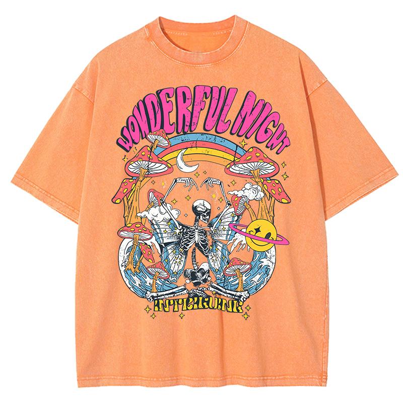 Wonderful Night Skeleton Butterfly Wave Print Womens T-Shirts Fashion Oversized Tops Street Comfortable Clothing Loose Wash Tee
