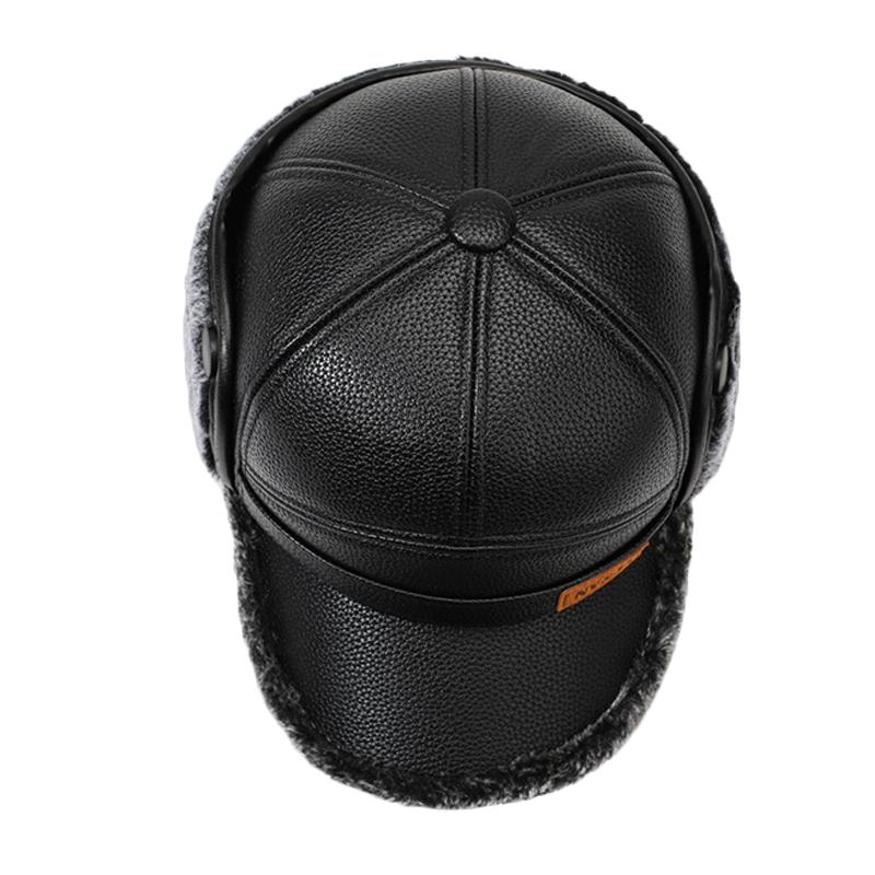 Férfi Őszi Téli Vastag Meleg Fülvédős Bőr Sapka Középkorú és Idős Pamut Sapka Apa Sapkája Hidegálló Sapka