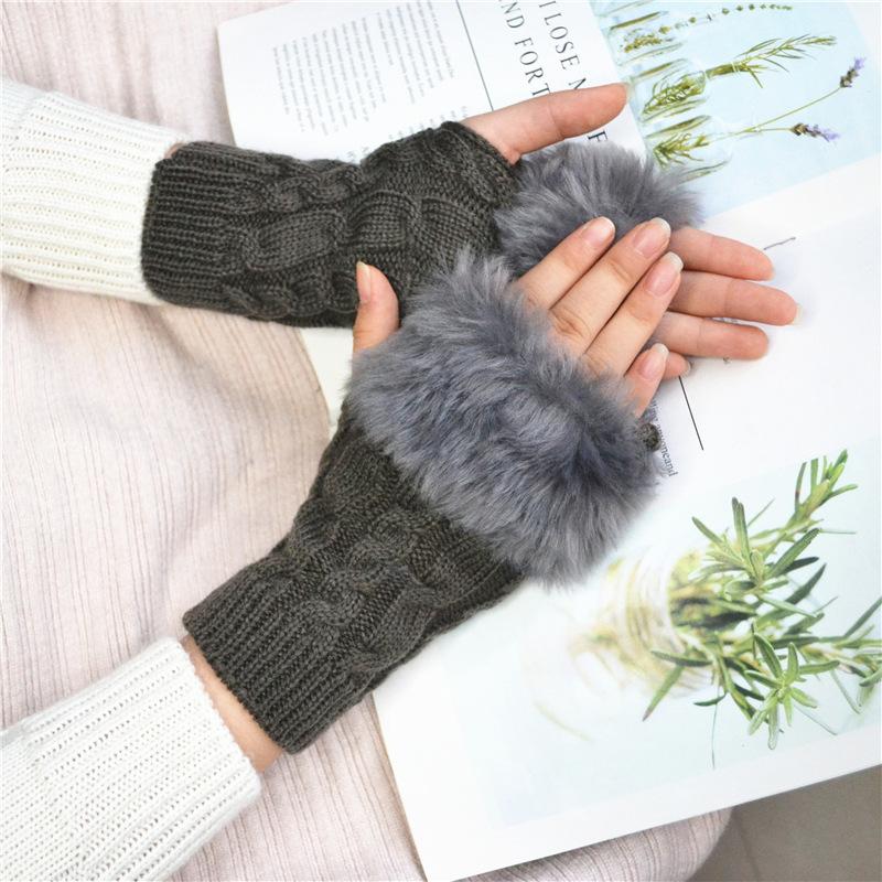 Winter Women Gloves Plush Faux Fur Knitting Wool Keep Warm Mitten Fingerless Lady Girl Half Finger Gloves Christmas Gift