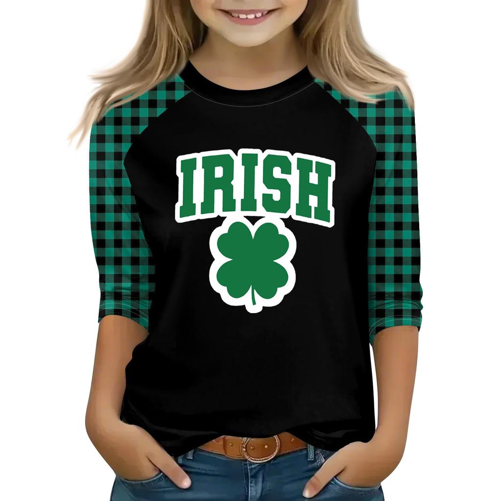 Oberteile für junge Mädchen von 4–16 Jahren, Rundhalsausschnitt, 3/4-Ärmel, T-Shirts, trendige Oberteile, Outfit-T-Shirts