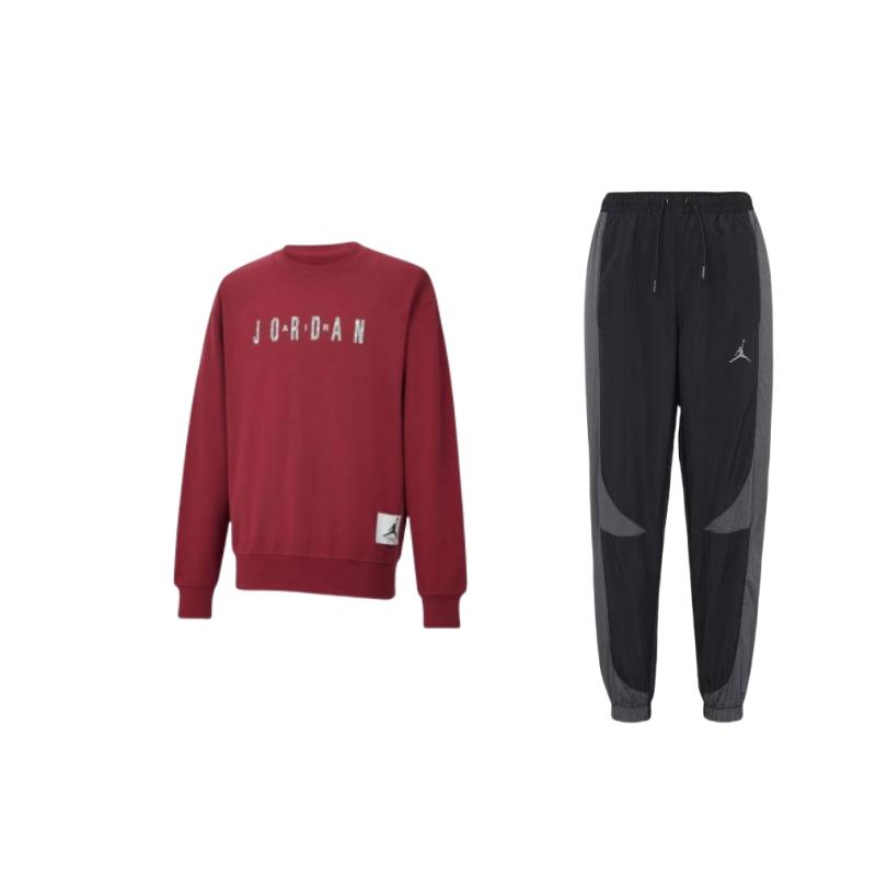 

Jordan Logo Print Crew Neck Pullover Sweatshirt With Drawstring Cuffed Knit Pants Casual Sports Set Men sweatshirt, pants DX9374-011+FZ6437-617 M
