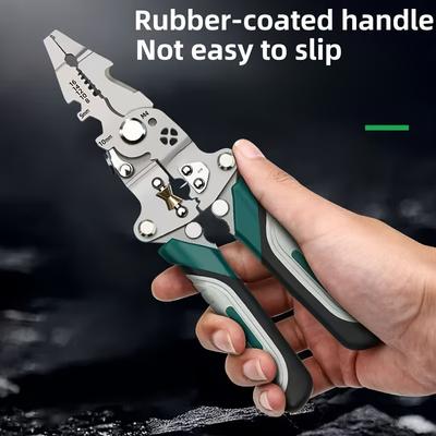 Versatile Folding Electrician's Pliers - Chrome Vanadium Steel, Industrial-Grade Tool with Crimping, Clamping, Twisting, Nail Pulling Screwdriver
