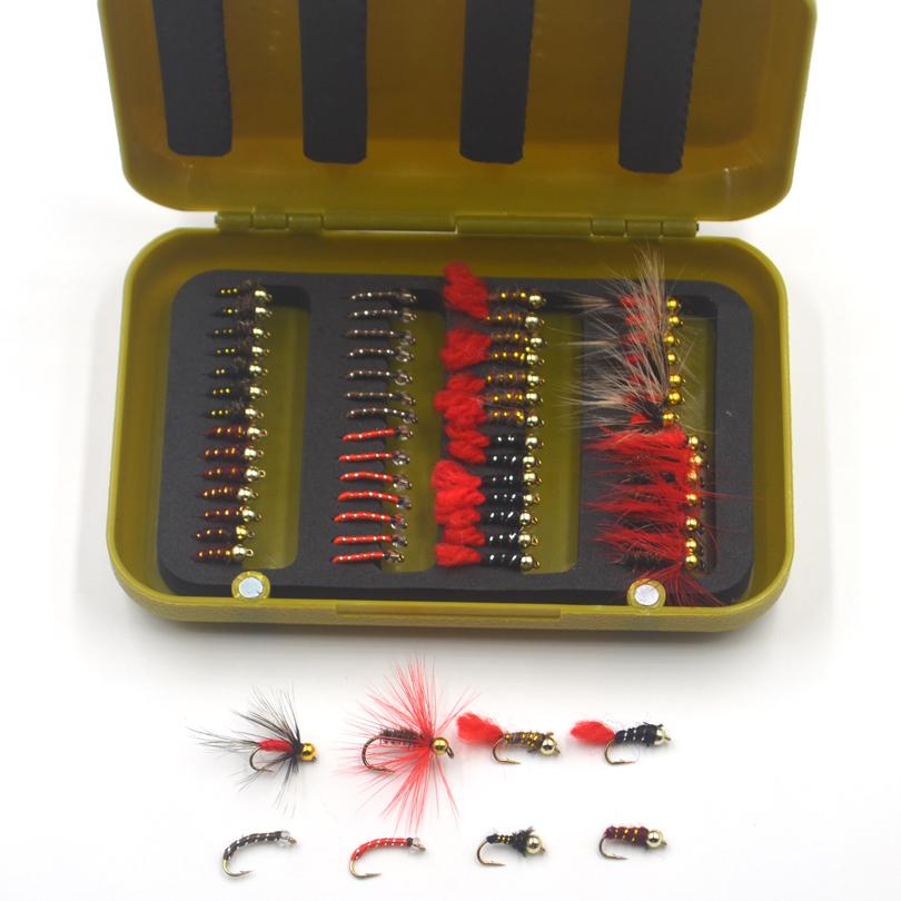 MNFT 56/40Pcs Beads Head Fly Fishing Flies Set Dry Flies With a Box Artificial Nymph Bait Trout Bass Blue Gill Fly Flie Combo
