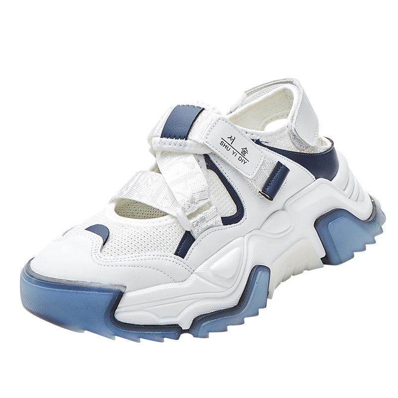New Spring and Summer Sports Shoes Suction Film Sole Single Mesh Breathable Hollow Dad Shoes Thick Sole Velcro Leather Women's Shoes