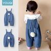 Youqi Autumn 2025 Denim Baby Girl Pants Set: Two-Piece Outdoor Wear