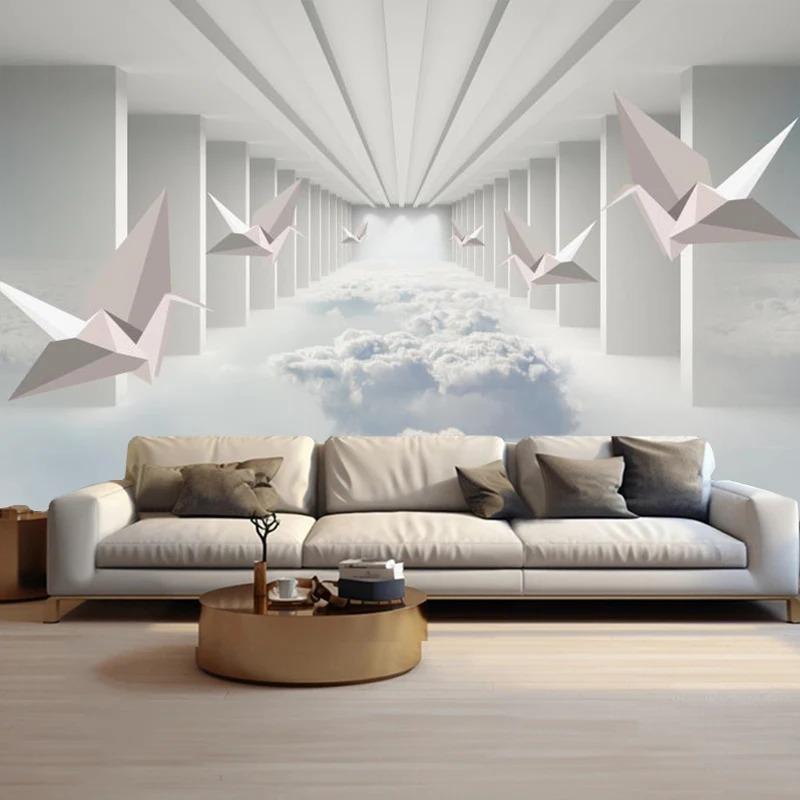 Geometric Space 3d Wallpaper Sky White Cloud Wall Murals Home Decor Background Mural For Living Room Bedroom