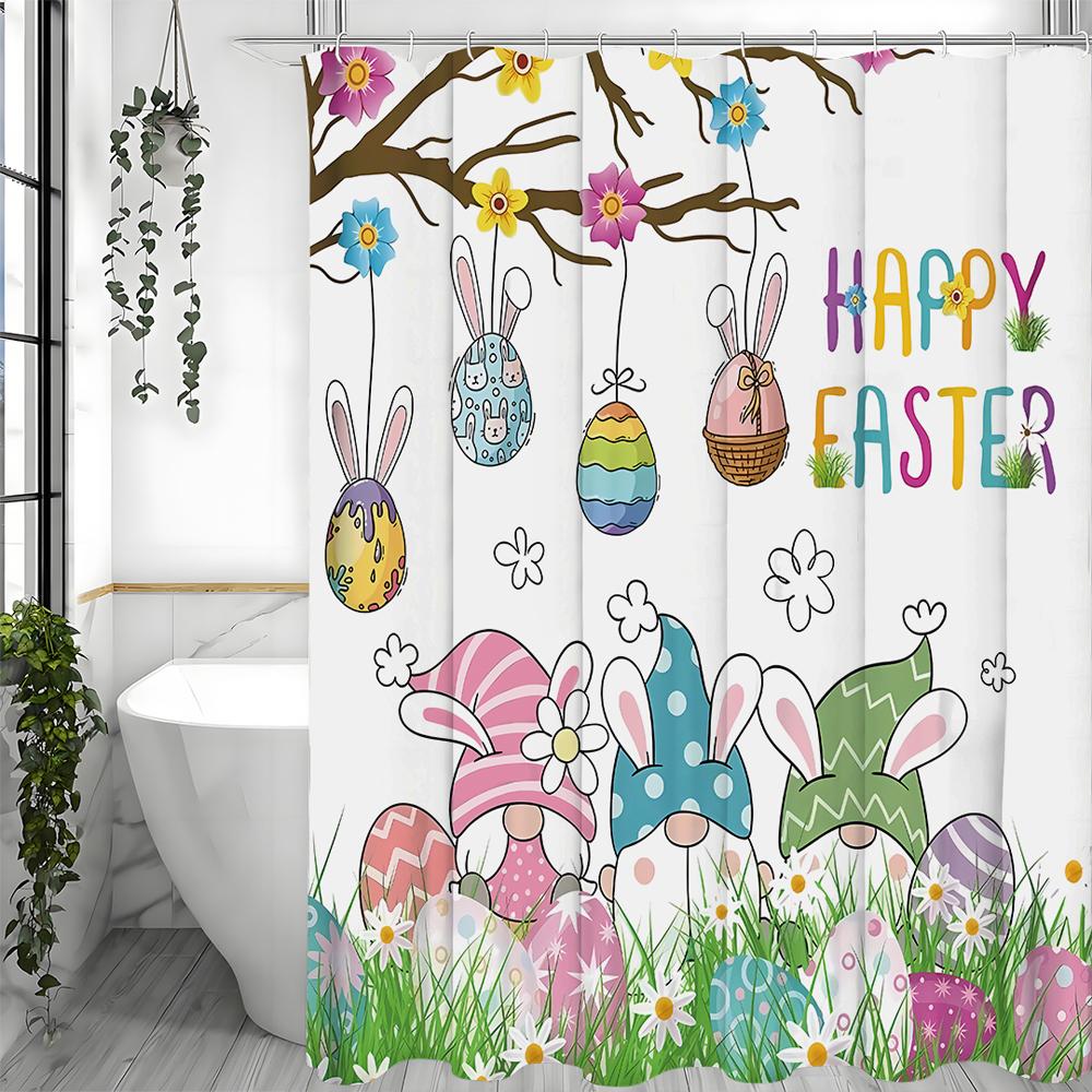 

Пасхальная карликовая шторка для душа, Милые карликовые яйца и цветы, Декоративная шторка для душа для ванной комнаты, Водонепроницаемая шторка для душа с крючком 90*180cm