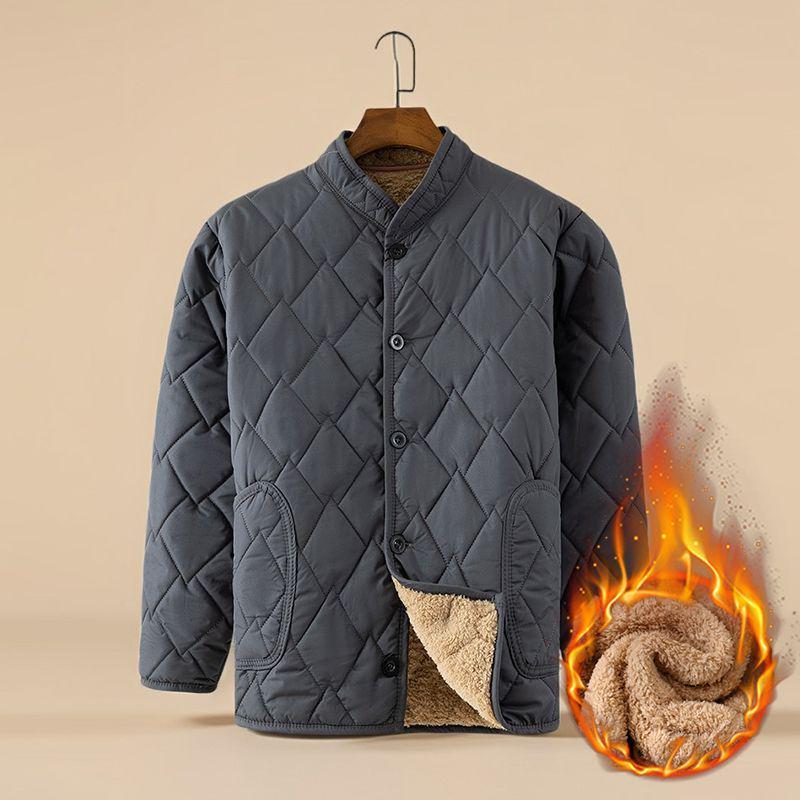 Woodpecker Men s Fleece-lined Lambswool Jacket - Warm, Thick Cotton Coat for Middle-aged and Elderly Men XL (100-120 lbs) серый