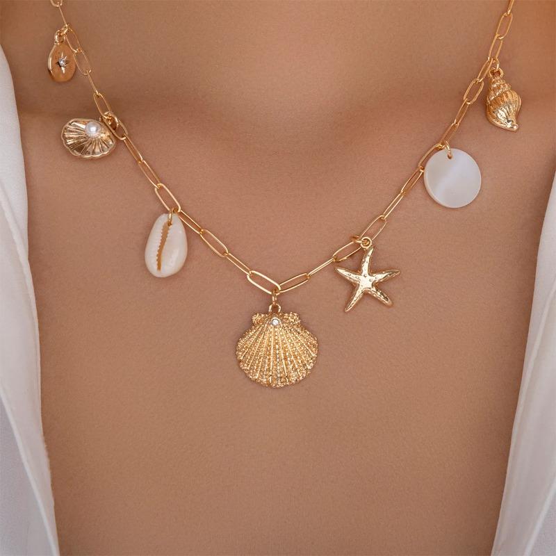 Bohemian Beach Resort Wind Starfish Shell Necklace Summer Fashion Casual Versatile Clavicle Chain