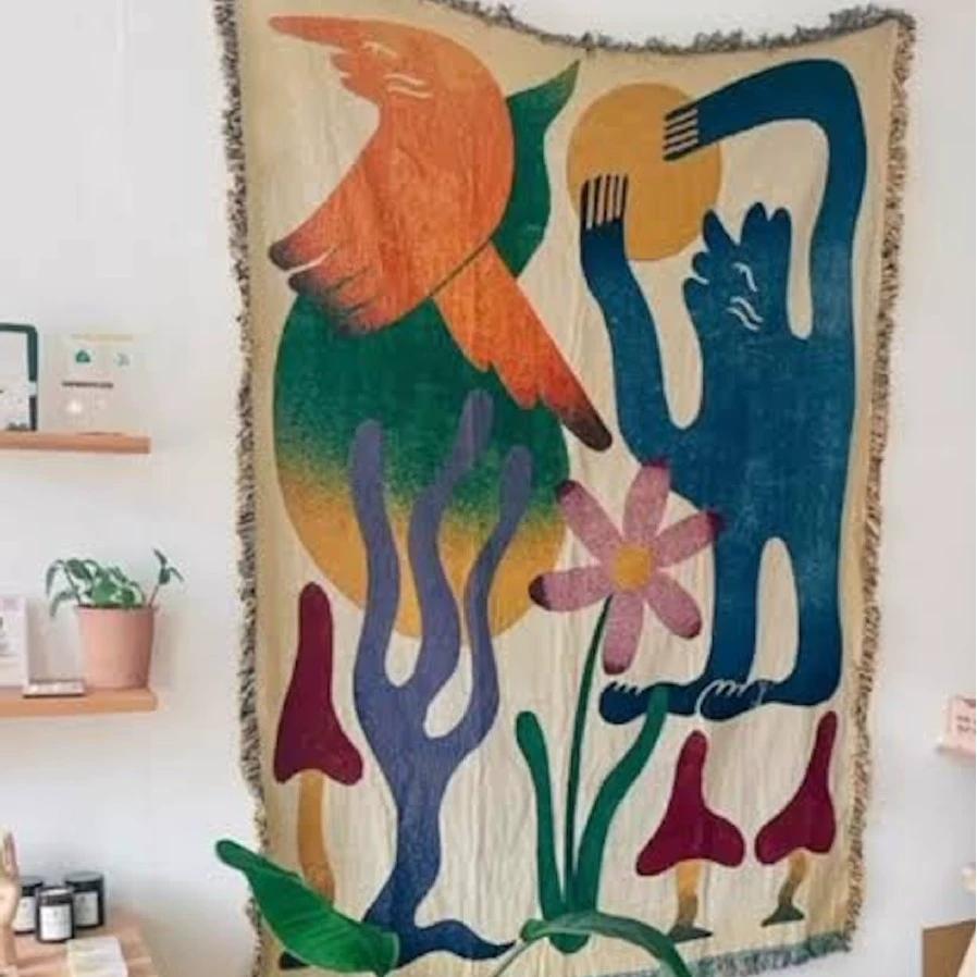 Abstract Design Blanket Woven Tapestry Wall Hanging with Fringe Edges Colorful Boho Chic Throw Blankets Decor for Sofa 130x160cm