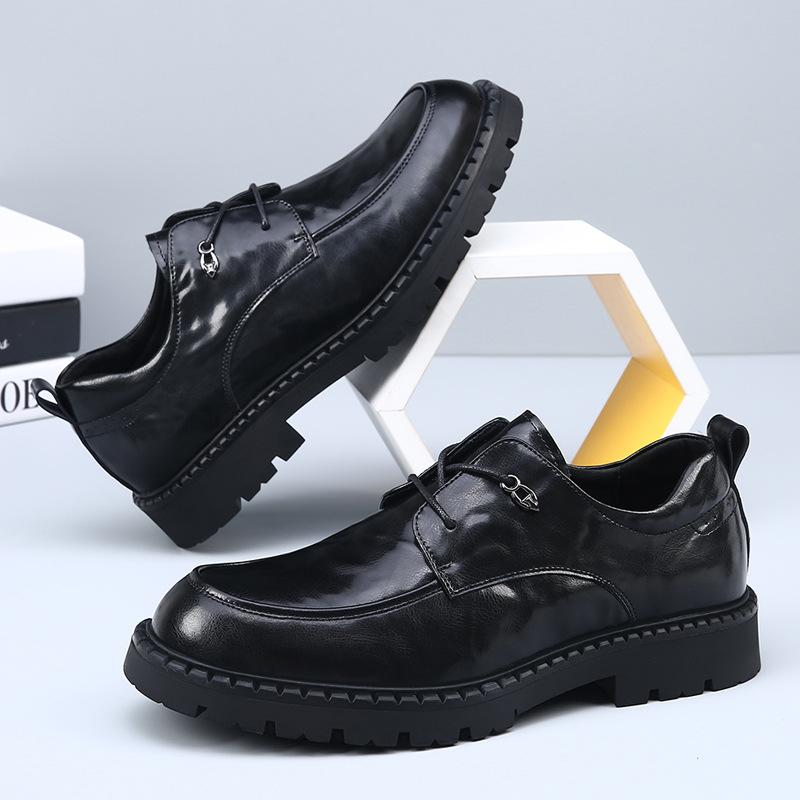 Fashion New Autumn Fashion British-style Business Casual Men's Leather Shoes Autumn Winter Solid Color Platform Lace-up Man Dress Shoes