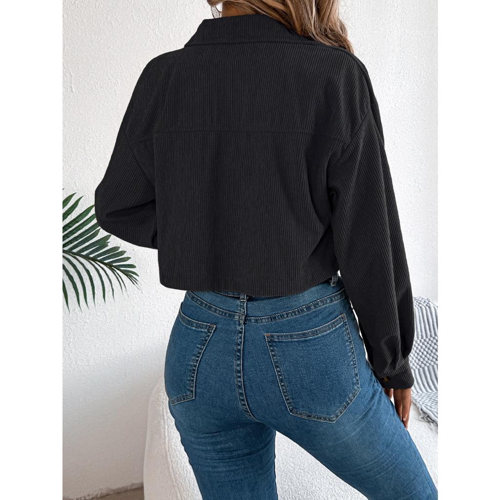 Autumn and Winter, Casual Jacket, Pocket, Long Sleeved, Corduroy, Short Jacket, Warm Jacket, Women's Clothing