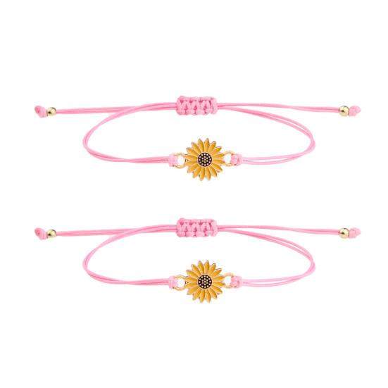 2Pcs Braided Bracelets, Adjustable Drawstring Design Friendship Bracelets, Chrysanthemum Pendant Friendship Wristbands for Versatile Daily Wear