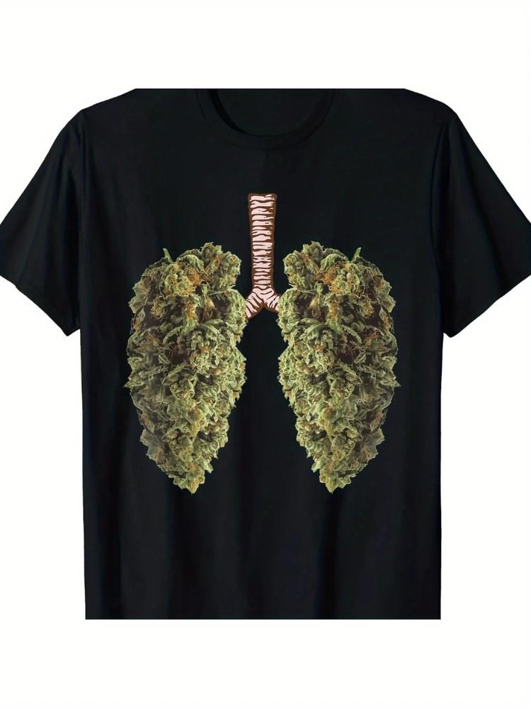 

Men s 100% Cotton Graphic T-Shirt - Fun Weed Lung Print, Crew Neck, XL