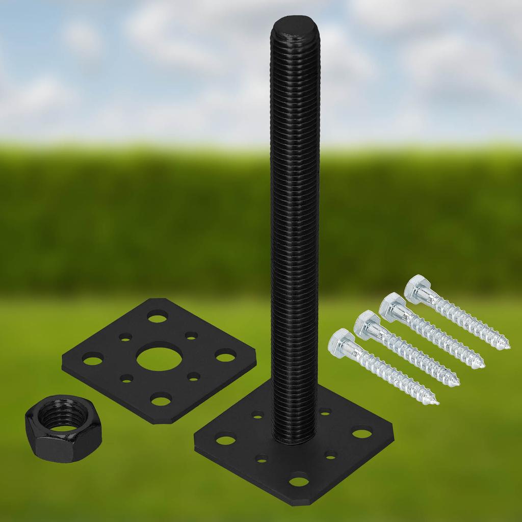 Kotarbau® Adjustable Steel Screw-In Post Base Anchor For Gazebos And Shelters Thread M24 Anthracite 80 X 250 Mm Set Of 2