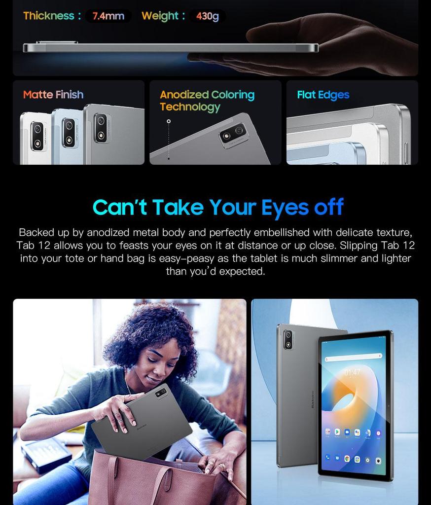 Blackview Tab 12 10.1 Inch Android 11 Unisoc SC9863A Octa Core 4GB RAM 64GB ROM Tablets PC Dual Wifi 6580mAh Ultra Thin Portable