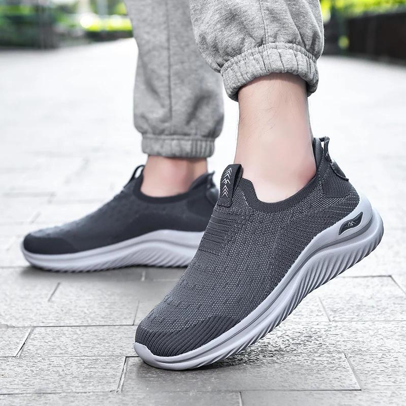 Walking Shoes Men Mesh Comfortable Slip-on Casual Flat Tennis Shoes Black Casual Breathable Big Size Sneakers for Men