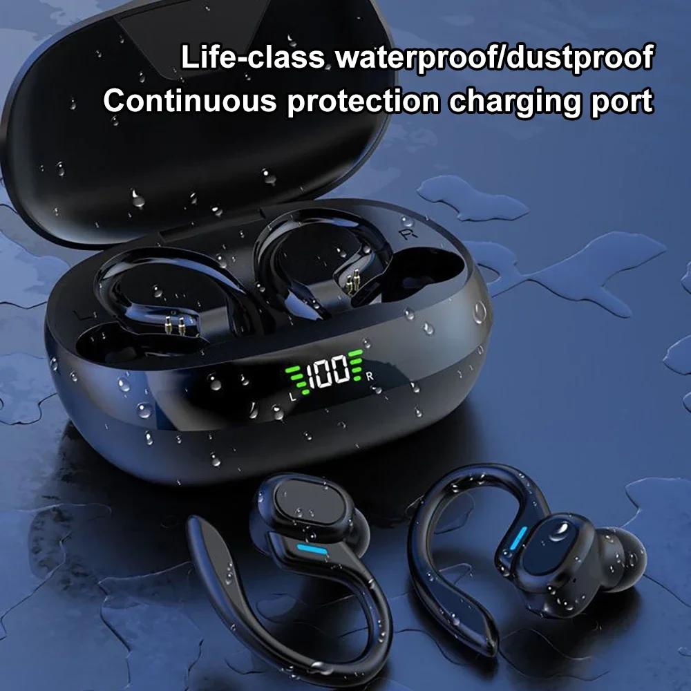 Open Ear Earphones Bluetooth Headphones HiFi Stereo Noise Reduction Touch Control Ear Hook Earbuds LED Display Wireless Headsets