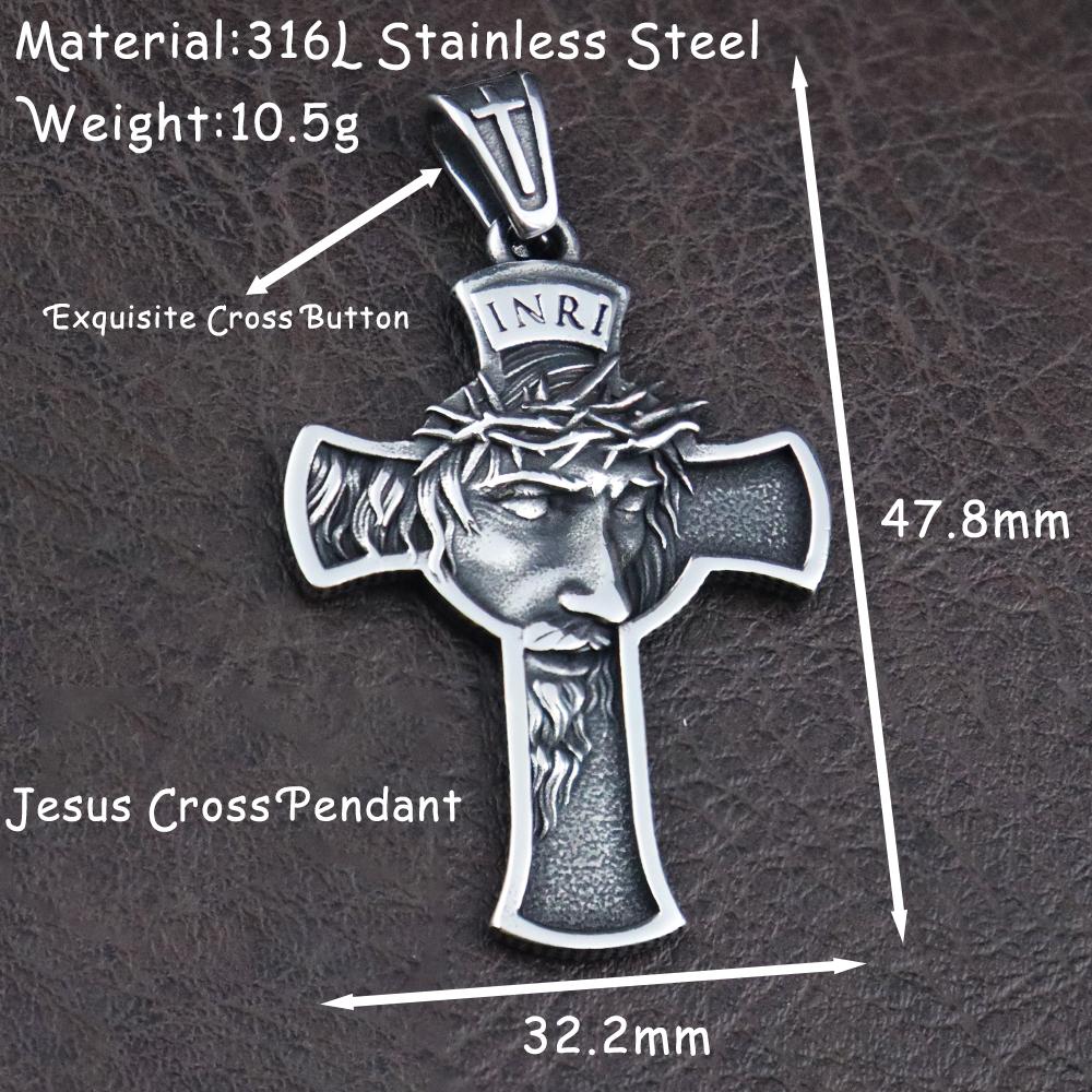 Classic Jesus Cross Pendant Chain Stainless Steel INRI Jesus Religon Necklace Trendy Popular Male Jewelry Accessories